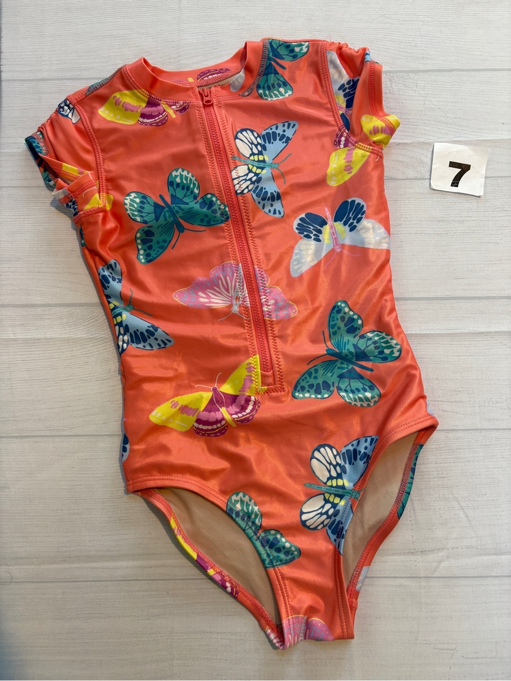 Tea Collection Coral One-Piece Swimsuit with Multicolor Butterfly Print